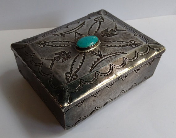 LARGE vintage NAVAJO Indian silver & turquoise st… - image 1