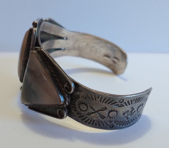 Fabulous VINTAGE NAVAJO Indian silver scenic agat… - image 2