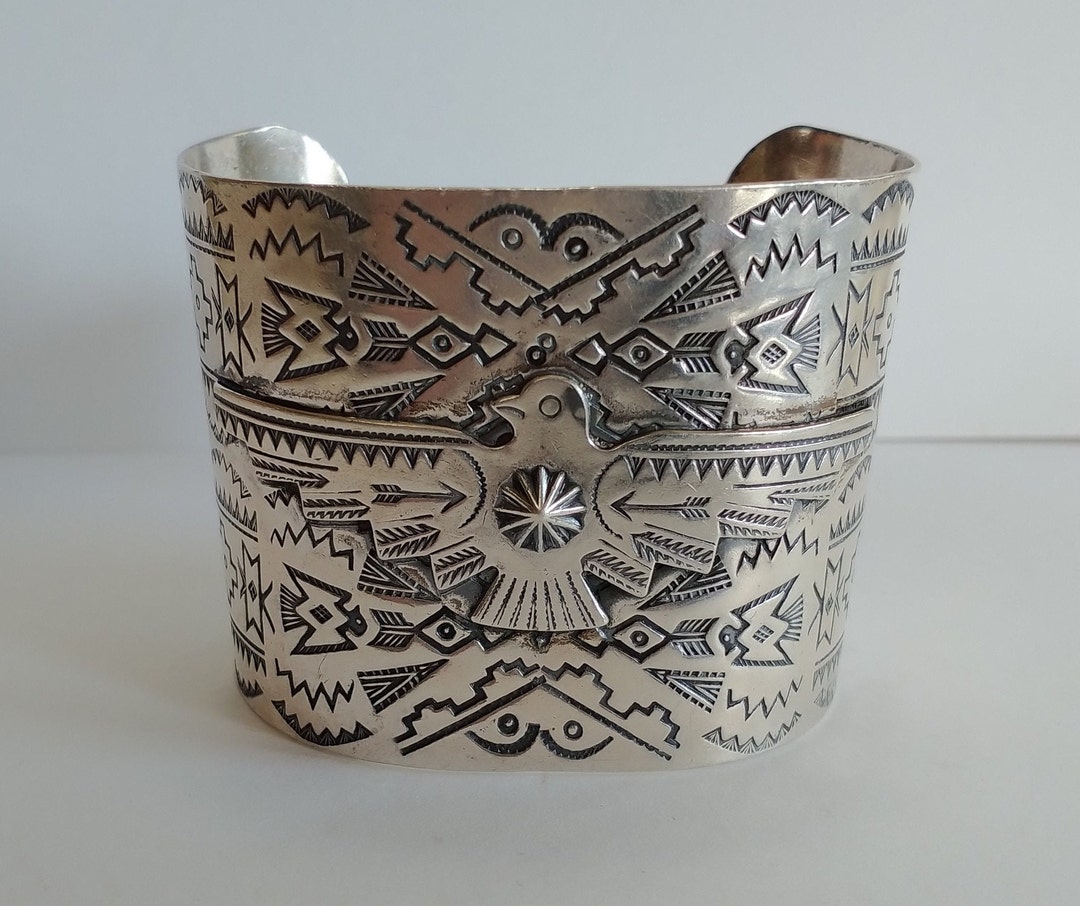 Bracelet Manchette Vintage Navajo - Argent Sterling Massif 925 - Signé "H" - Occasion