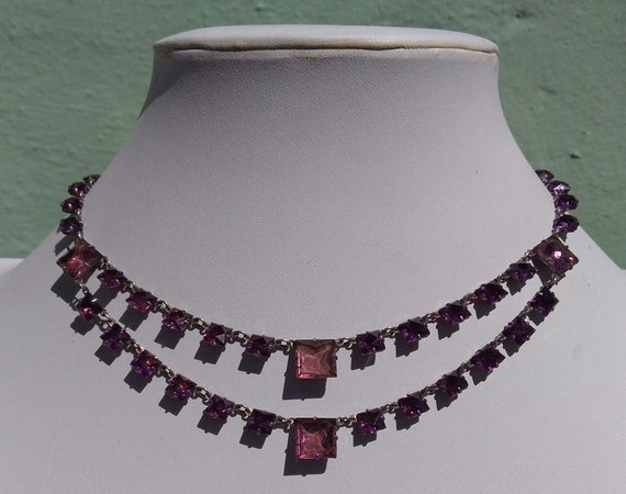 VINTAGE ART DECO purple faceted glass sterling si… - image 1