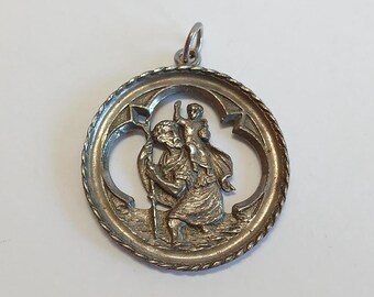 Large vintage sterling silver SAINT CHRISTOPHER carrying Jesus PENDANT
