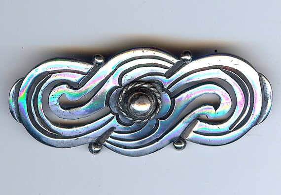 RAFAEL MELENDEZ WEIGHTY vintage Mexican sterling silver swirls pin brooch