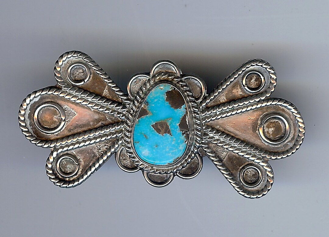 Vintage NAVAJO Indian Silver Blue TURQUOISE Pin BROOCH - Etsy Denmark