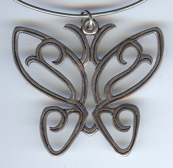 James Avery Retired Large Sterling Silver Butterfly Pendant Choker Necklace