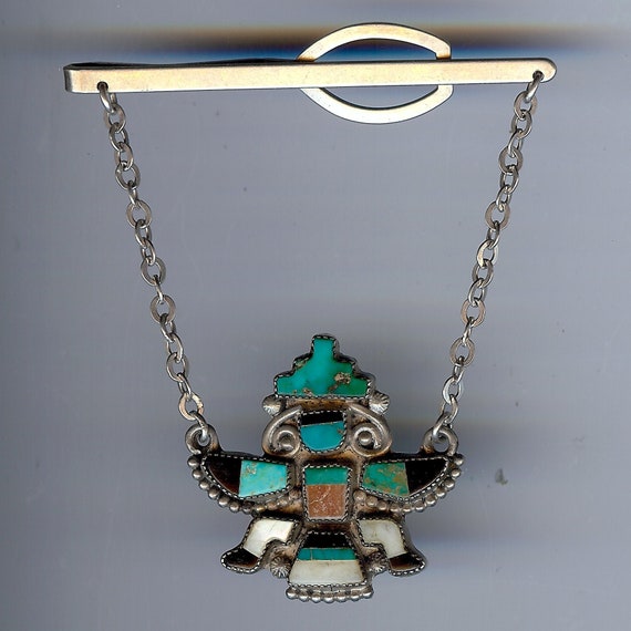One Of The Best Vintage Native American Zuni Inlay Turquoise Sterling Silver Tie Clip Tack One Of The Best Vintage Native American Zuni Inlay Turquoise Sterling Silver Tie Clip Tack
