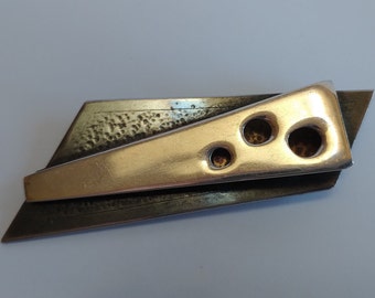 VINTAGE MODERNISTISCHE gemengde metalen sterling en koper dimensionale pin BROCHE