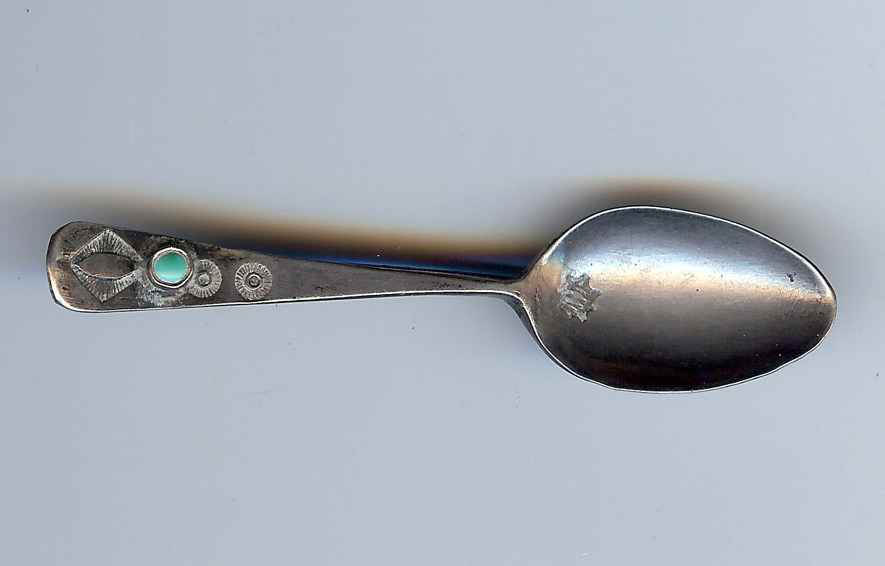 Vintage Fred Harvey Era NAVAJO Indian Silver Turquoise SPOON Pin