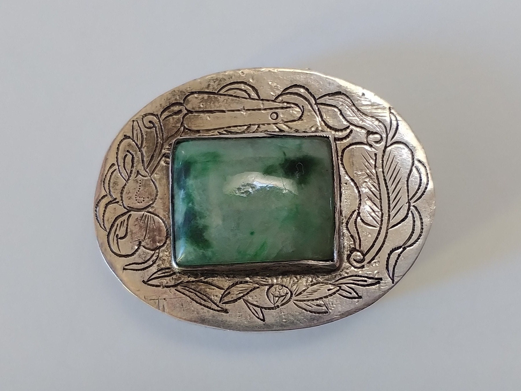 Vintage Ornate Marked CHINA Silver Jade Oval PILL BOX - Etsy