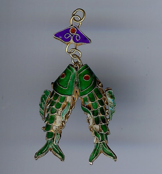 VINTAGE Chinese articulated movable enamel dangle 
