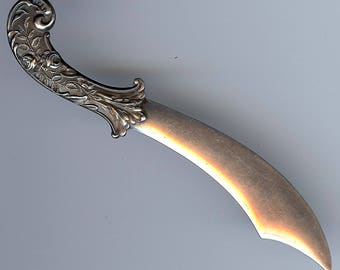 BROCHE DE ESPADA DE ASPECTO ÁRABE CON MANGO DE DISEÑO DE FLORES ADORNADAS GRANDES VINTAGE EN PLATA DE LEY