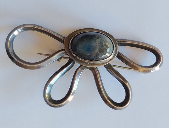 VINTAGE sterling silver LABRADORITE modernist pin BROOCH