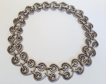 Weighty VINTAGE sterling silver linked chain CHOKER NECKLACE