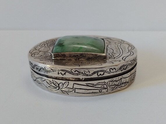 Vintage Ornate Marked CHINA Silver Jade Oval PILL BOX - Etsy