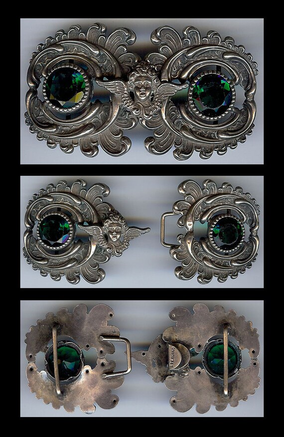 Antique Art Nouveau Sterling & Gemstone Belt Buckle Antique Frank M Whiting Sterling Silver Art Nouveau Belt  main image 2