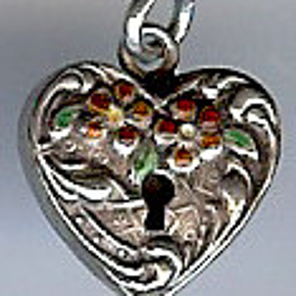 LAMPL Vintage Sterling Silver Enamel KEYHOLE HEART Lock Charm