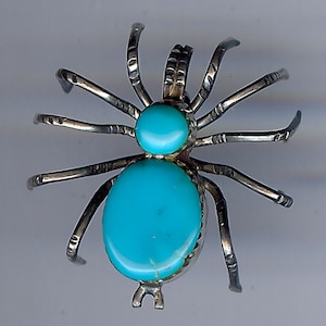 VINTAGE NAVAJO INDIAN silver & turquoise dimensional spider bug pin brooch