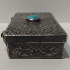 Vintage Navajo Indian stampwork sterling silver & TURQUOISE PILL BOX image 4