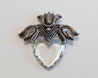 VINTAGE Franklin Mint sterling silver faceted glass crystal HEART PENDANT
