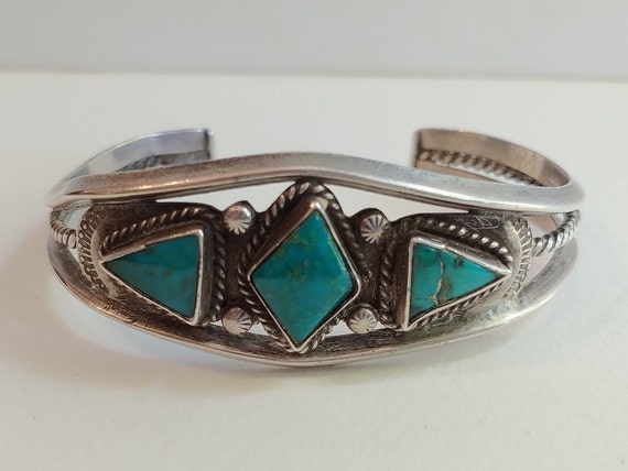 Vintage NAVAJO Indian Twisted Wire Silver Triangle TURQUOISE - Etsy