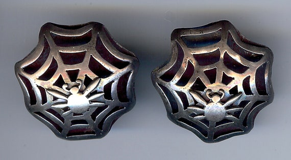 VINTAGE 1940S Mexico sterling silver SPIDER in web