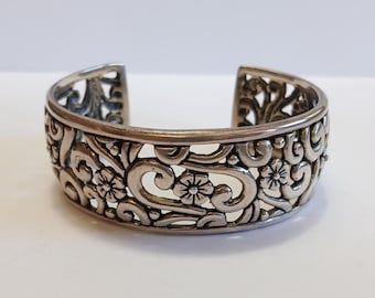 CAROLYN POLLACK weighty sterling silver floral cuff BRACELET