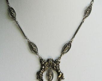 Collar colgante vintage de plata de ley con forma de ángel y ámbar para dama de PERUZZI, Italia