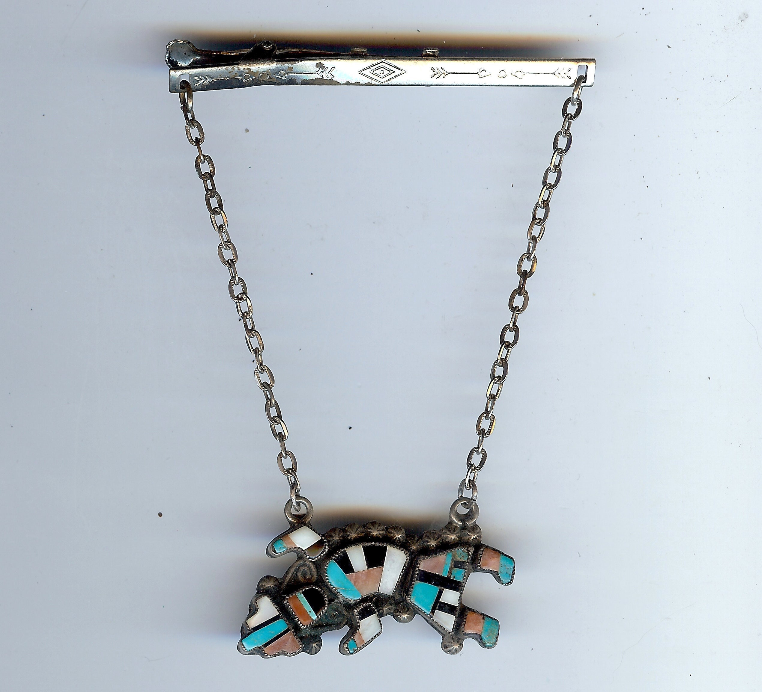 ヴィンテージ ズニ インディアン シルバー インレイ ターコイズ