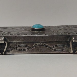Vintage Navajo Indian stampwork sterling silver & TURQUOISE PILL BOX image 5
