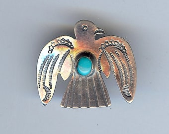 Small vintage NAVAJO Indian silver TURQUOISE THUNDERBIRD pin