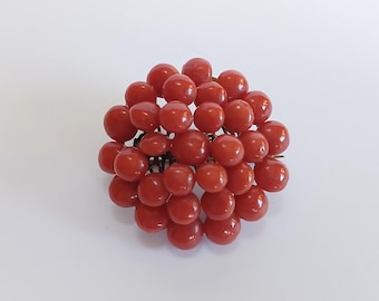 VICTORIAN antique red CORAL cluster pin BROOCH