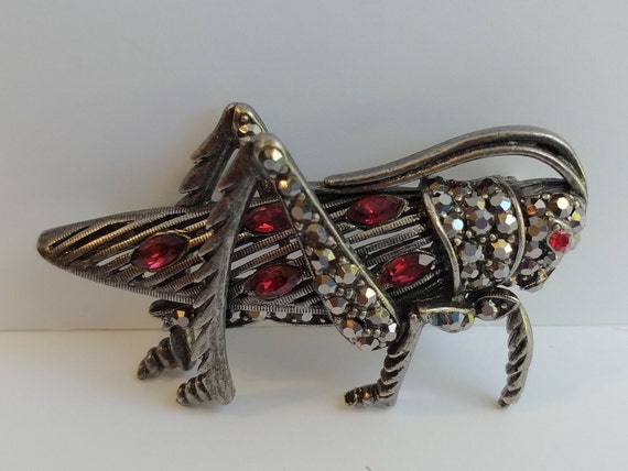 HOLLYCRAFT vintage marcasite red rhinestone GRASS… - image 3