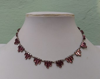 VINTAGE art deco CZECH purple faceted glass mirror NECKLACE
