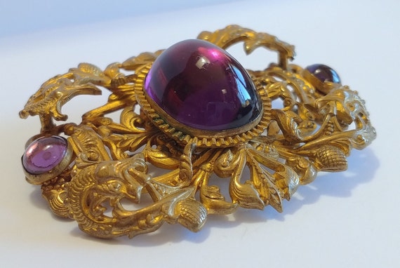 ART NOUVEAU ornate antique purple glass & dragons… - image 2