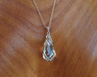 VINTAGE sterling silver faceted wrapped crystal tear drop PENDANT NECKLACE