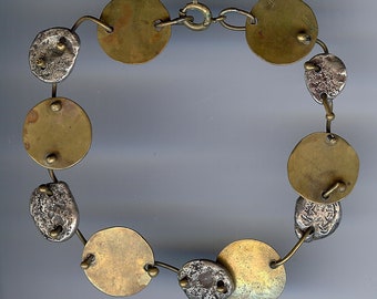 GRANDE WRIST vintage latón modernista fundido plata doble cabeza eslabón de uñas BRACELET