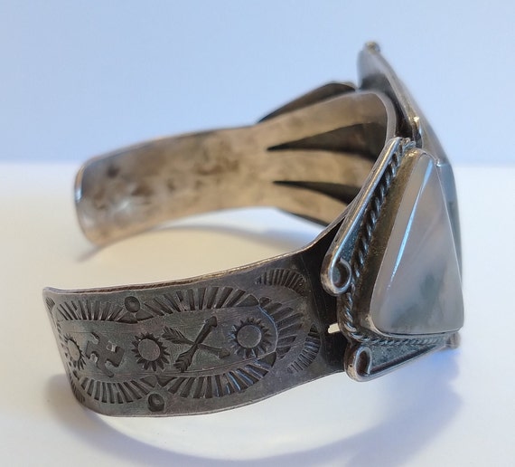 Fabulous VINTAGE NAVAJO Indian silver scenic agat… - image 4