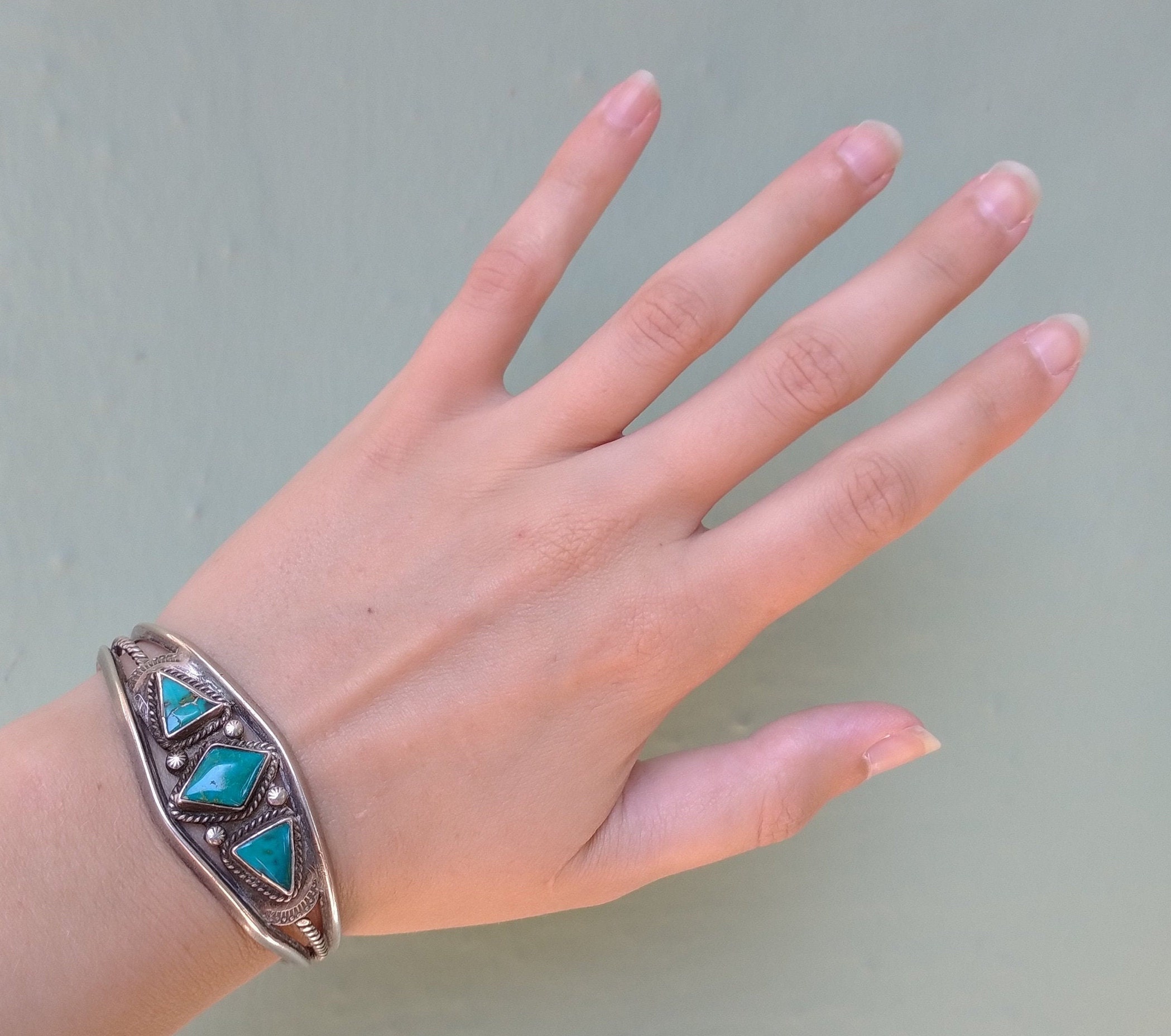 Vintage NAVAJO Indian Twisted Wire Silver Triangle TURQUOISE - Etsy