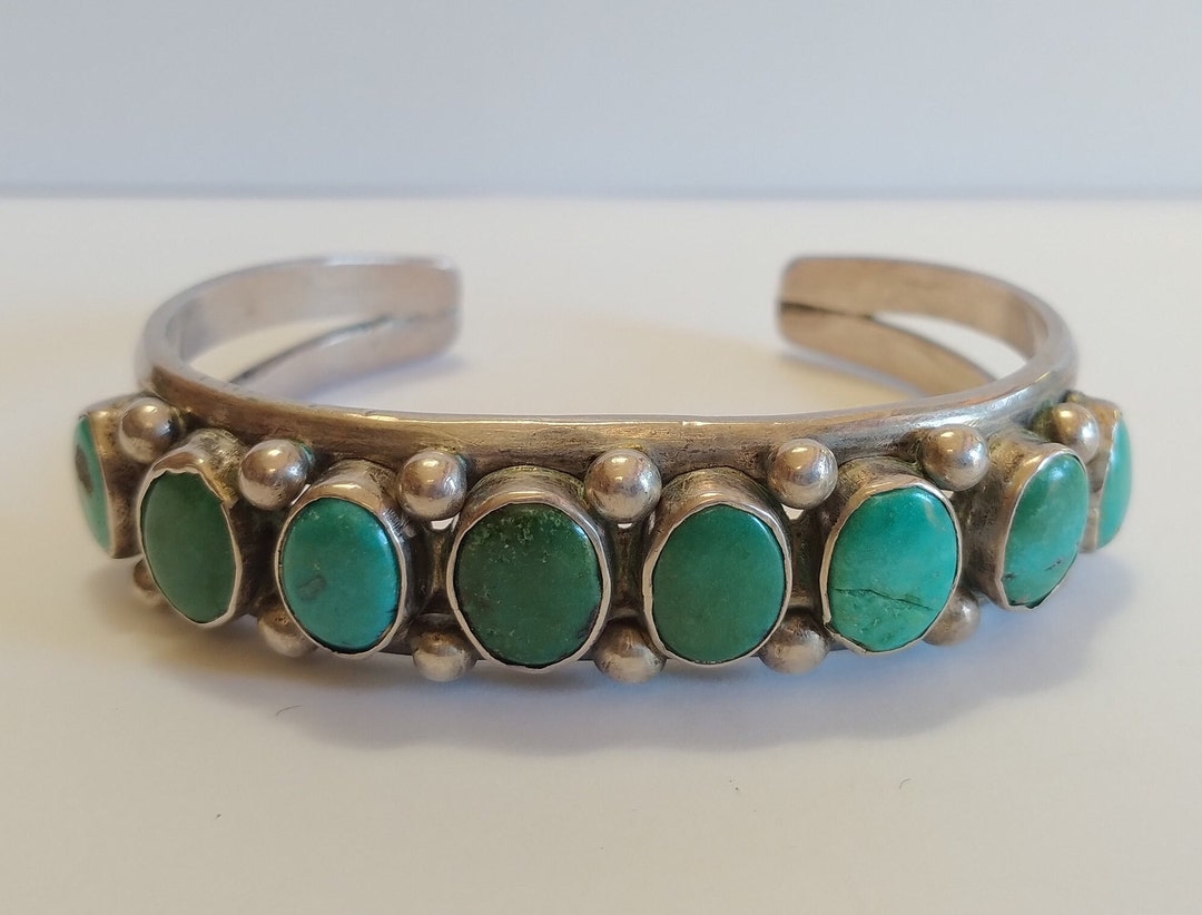 Vintage NAVAJO Indian Silver Multi Stone TURQUOISE Cuff Row BRACELET - Etsy