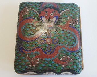 Vintage Chinese detailed multi color enamel DRAGONS CIGARETTE CASE