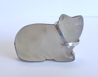 Vintage GFMW sterling silver rock crystal CAT pin BROOCH