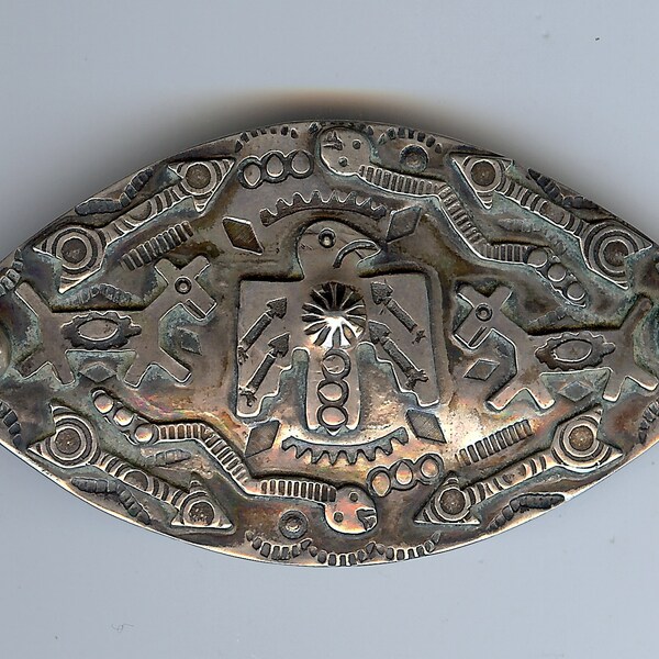 FABULOUS VINTAGE Navajo Indian silver thunderbird dogs snakes arrows PIN