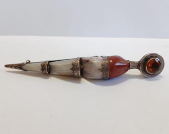 ANTIQUE Victorian Scottish Cairngorm quartz agate silver KILT PIN brooch