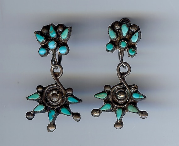 Vintage ZUNI Indian sterling silver TURQUOISE scr… - image 1