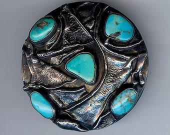GREAT VINTAGE modernist sterling silver & turquoise pin BROOCH