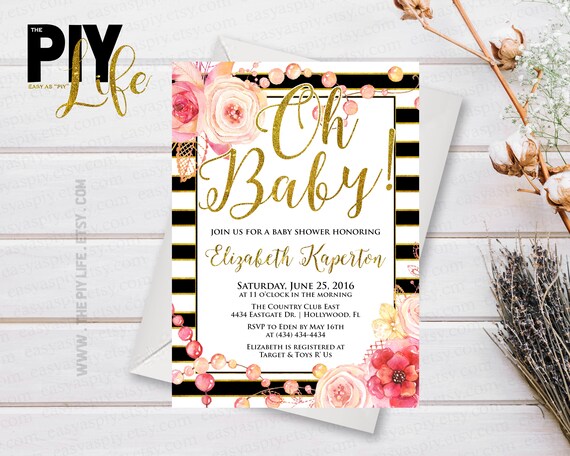 Oh Youngster Floral and Gold Striped Child Shower Invitation Printable Do it yourself No. I273 graphic about Etsy Baby Shower Invitations Printable named Oh Little one Floral and Gold Striped Child Shower Invitation Printable Do it yourself No. I273