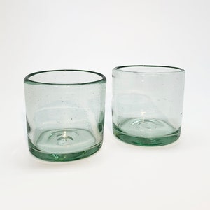 Clear Handblown Recycled Glasses Rocks/Cocktail Glass Set Juice/Whiskey/Bourbon/Old Fashioned Hand Blown Eco Friendly Unique (Set of 2)