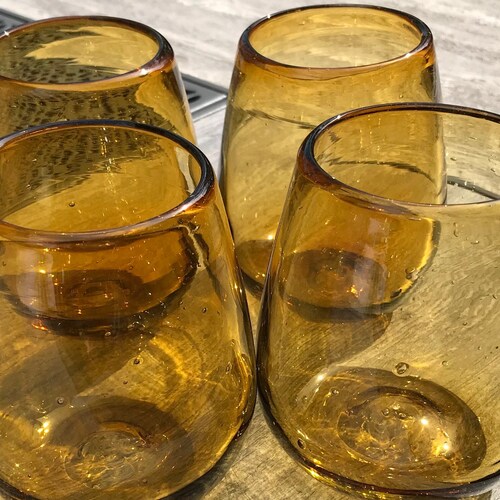 Hand Blown Recycled Glass Stemless Wine Glasses set of 4 or Etsy