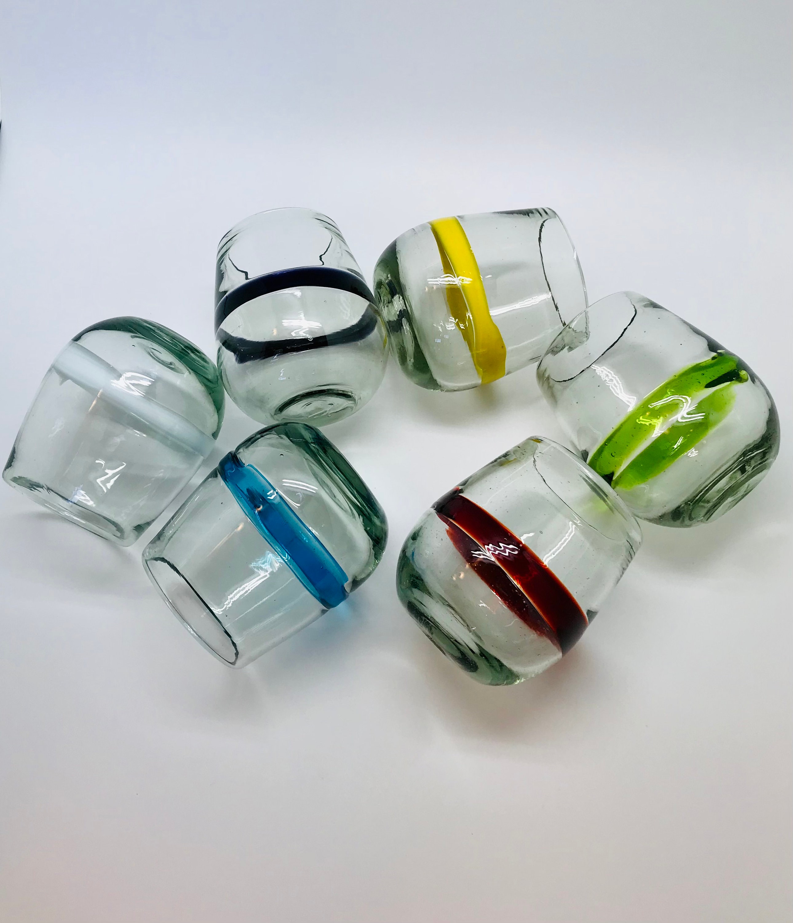 Set of 6 Multicolor Handblown Stemless Wine Glasses - Intense