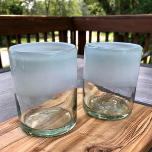 Glass Set Handblown Recycled Glass (Set of 2) White Ombre Eco Friendly Juice/Cocktail/Margarita Artisan Handmade Unique Gift for Mixologist