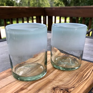 Lowball Rocks Glasses Handblown Recycled Glass Set of 2 White Ombre Eco Friendly Juice/Cocktail/Margarita Artisan Hand Blown Unique Gift image 3